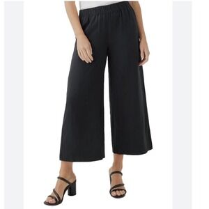 Pact Organic Coastal Double Gauze Wide Leg Linen Cropped Pant Black Size CL